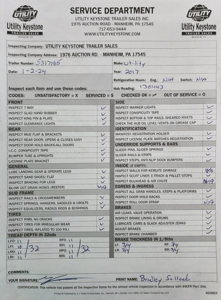 2017 53′ x 102″ Utility – Dry Van